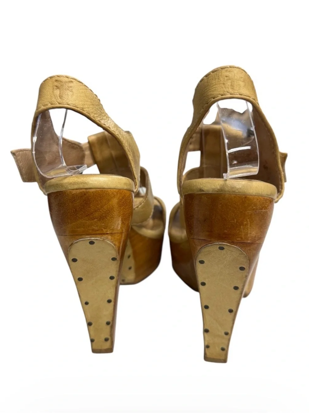 Frye Tamara T Buckle Yellow/ Natural Platform Sandals Vintage Size 6